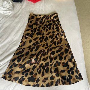 Leopard satin midi skirt